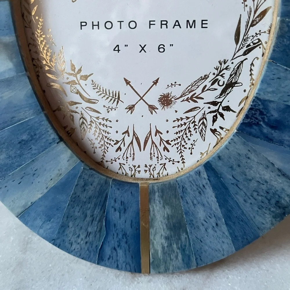 Oval 4x6 Picture Photo Frame - Carved Bone Blue gold